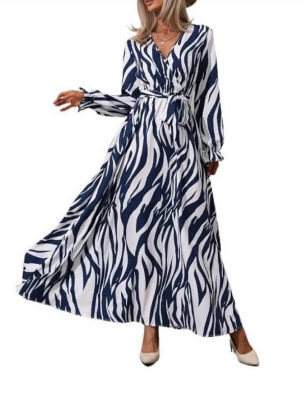Large Women’s Navy & White Zebra Print Wrap Maxi Dress without the belt